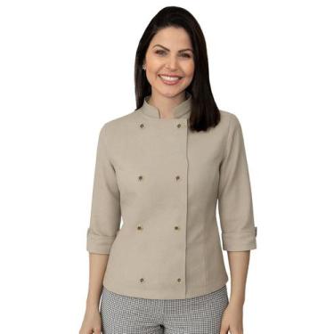 Imagem de Dólmã chef de cozinha feminina manga 3/4 Jeans - Demorgan Uniformes, B