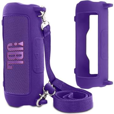Imagem de co2CREA Capa de silicone para alto-falante JBL Flip 7 portátil à prova d'água, capa macia de viagem portátil com alça de ombro, capa protetora (apenas capa roxa)