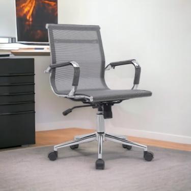Imagem de Cadeira de Escritório Diretor em Tela Mesh Cinza com Braços Cromados
