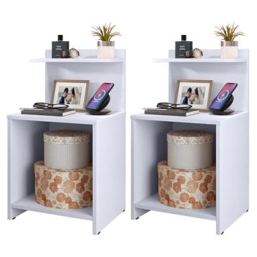 Imagem de Kit 2 Mesas de Cabeceira Quarto Lateral c/Nicho Decorativo com Prateleira Suspensa para Cama - Loja Inova BR (Branco)
