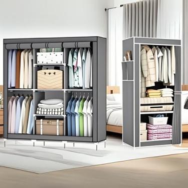 Imagem de Guarda Roupa Portátil Desmontável Organizador Prático Solteiro e Casal(CINZA,SOLTEIRO)