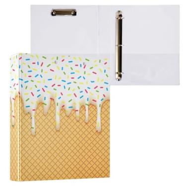 Imagem de Fichário redondo de sorvete de leite branco, 3 cm, cone de waffle doce, 3 anéis, para escritório, escola, material de trabalho, pasta de arquivos, capacidade de 200 folhas, fácil de abrir
