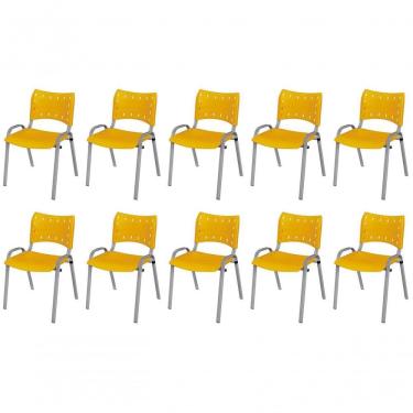 Imagem de Cadeira Iso Base Cinza, Igreja, Escola, Escritório - Amarelo Kit 10 Peças
