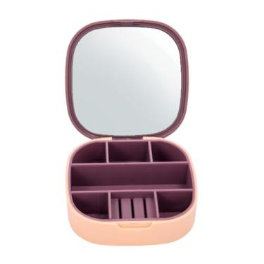 Imagem de Porta-Joias Portátil com Espelho, 9 Compartimentos, Rosa e Roxo, 9,5 x 9,5 x 3 cm