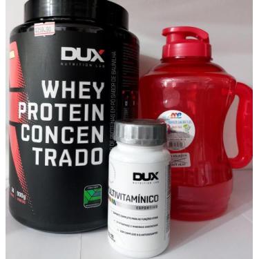 Imagem de KIT DUX Whey Protein Concentrado  baunilha + multivitamínico + garafa 