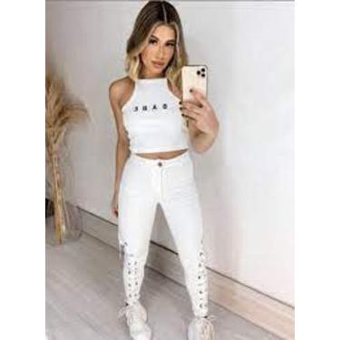 Imagem de Cropped feminino babe alça regata malha canelada moça - filo modas, Br