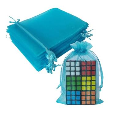 Imagem de 50 sacos de organza para presente, azul aqua, cordão, 12,7 x 18 cm, para chá de bebê, Natal, casamento, lembrancinhas de festa, chá de panela, aniversário de 60 anos, tecido transparente, sachê de