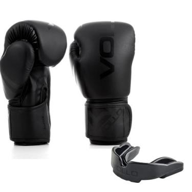 Imagem de Kit Luva de Boxe Muay Thai 10OZ Preto + Protetor Bucal MMA Luta - Voll