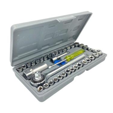 Imagem de Kit 2 Jogo de Soquete com Chave Catraca Reversível Completo 40 pçs C/C