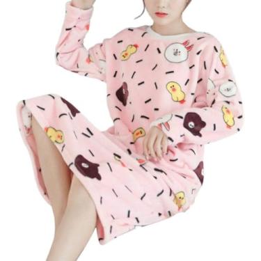 Imagem de 2020 Vestido De Noite De Inverno Flnel Mulheres Plus Size Camisola Quente Solta Bonito Impressão Sleepshirts Manga Longa Homewear Camisola, Color 5, hL