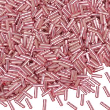 Imagem de Yholin 4000 peças de contas de corneta, contas de tubo de bordado para fabricação de joias, pequenas contas longas para artesanato DIY pulseira colares suprimentos, 7 x 2 mm, rosa claro