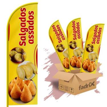 Imagem de Wind Banner Dupla Face 3mt Salgados Assados Kit C/ 3unds - Fadrix