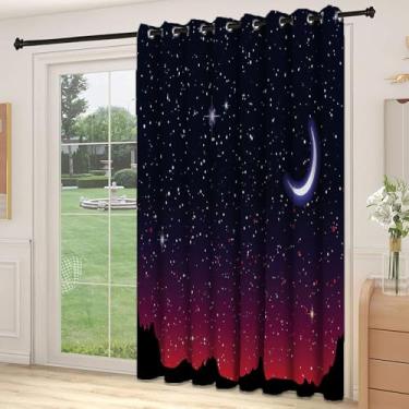 Imagem de Divisória de parede de cortina de sala noturna, céu vermelho na paisagem estrelada e astronomia de astrologia das montanhas, adequada para portas de vidro deslizantes, cortinas térmicas de sala de