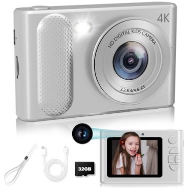 Imagem de Câmera digital infantil, 48 MP, 1080p, zoom 8x, luz de preenchimento, cartão SD de 32 GB (prata)