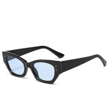 Imagem de HPIRME Óculos de sol da moda retrô feminino pequeno retangular (azul)