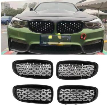 Imagem de Grade de para-choque de carro tiras decorativas kit de corpo grade de corrida grade de para-choque dianteiro para 3 séries GT F34 2013-2019 parte externa (preto)