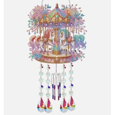 Imagem de Syntego Carrossel colorido 5D DIY com cavalos carrilhão de vento kit de pintura de diamante strass decoração acrílica aproximadamente 57 cm x 19 cm