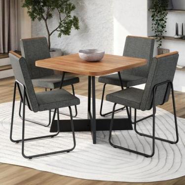 Imagem de Conjunto Sala de Jantar 4 Cadeiras Belluno Carraro Nogal e Preto