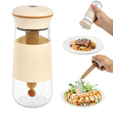 Imagem de Saleiro 2 em 1 para cozinha com colher medidora, potes de tempero de vidro sem BPA, agitação de 0,3 g e 1 g, recipiente de sal para decoração moderna de cozinha doméstica, enchimento fácil (1 peça)