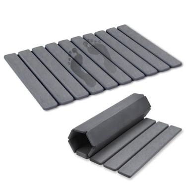 Imagem de Tapete de secagem de louça, design de ripas de madeira cinza, escorredor de balcão de cozinha dobrável, 61 x 40 cm