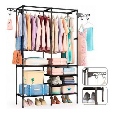 Imagem de Cabideiro de Chão Desmontável Arara De Roupa Multifuncional Sapateira 