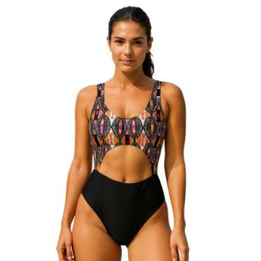 Imagem de Maiô Feminino Com Bojo e Abertura Frontal Estampa Étnica - Penelope Jo