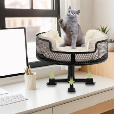 Imagem de Cama de mesa para gatos, design de malha de metal, cama elevada para gatos com pés de sucção de borracha para proteger a mesa de trabalho para animais de estimação com capacidade de peso de 20 kg