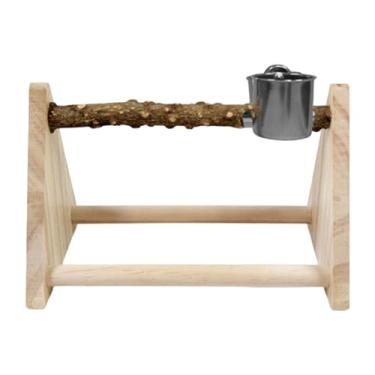 Imagem de Ioensy Suporte de madeira para, suporte para treinamento de pássaros, brinquedo multifuncional para playground, gaiola, atividade, tentilhão, com Copo