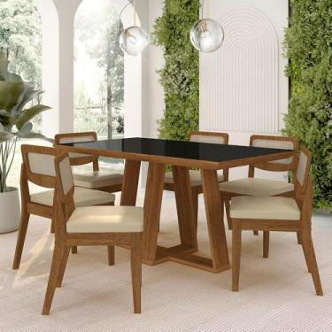 Imagem de Mesa Sion 1,60 Com 6 Cadeiras Sextavada Freijó/pto/corino Bege - M.a Freijó/preto/corino Bege