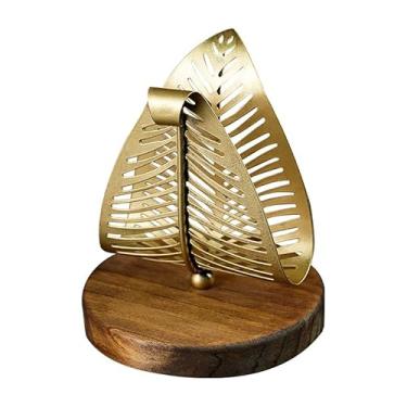 Imagem de DODAMOUR Porta-guardanapos de folha dourada para mesa de jantar, organizador de guardanapos de papel decorativo de aço inoxidável com base de madeira, suporte de mesa vintage para cozinha, bar ou uso