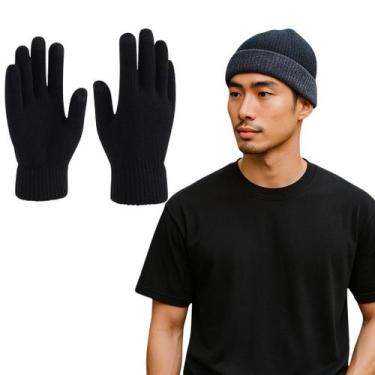 Imagem de Kit touca térmica forrada com luva quentinha sku:kf10 - R.S MODAS, Azu