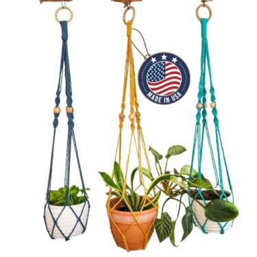 Imagem de Cabide para plantas de macramê para interior - cabides de plantas de macramê de 0,9 m para interior para plantas vivas, decoração interna e externa, decoração boho, pequenos vasos suspensos para