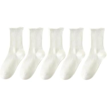 Imagem de Meias Para As Mulheres No Outono E Inverno Novas Meias Pós-parto De Boca Solta Algodão Longo Agulha Dupla Borda Enrolada Meias Femininas, Black + White + Yellow + Pink + Fruit Green, One Size