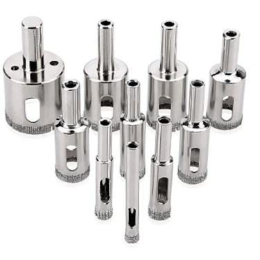 Imagem de Kit 10 Brocas Serra Copo Diamantadas 6 a 50mm Fura Vidro Mármore Piso Cerâmica Granito