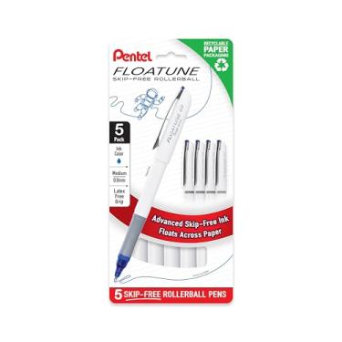 Imagem de Pentel Floatune Rollerball, ponta média de 0,8 mm, tinta azul, sem plástico, pacote com 5 (BY108PF5C)