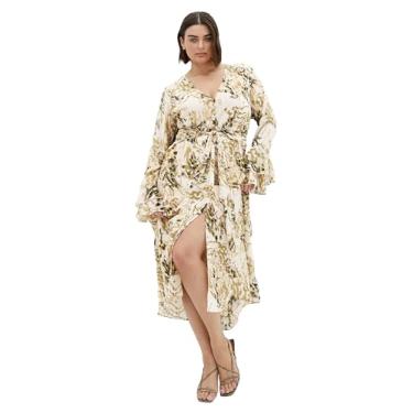 Imagem de City Chic Vestido feminino plus size - Maxi estampado com babados, Pele, 50