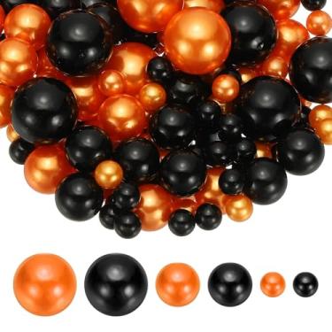 Imagem de PATIKIL Contas de pérolas falsas de 8/14/20 mm, 150 peças, enchimento de vaso, contas redondas para festa, aniversário, casamento, decoração de mesa, caixa de presente, preto/laranja