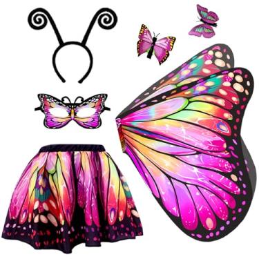 Imagem de AtRenty Butterfly Costume for Girls - Kids Butterfly Wings Cape with Tutu Dress Up for Halloween Costumes Party (Pink)