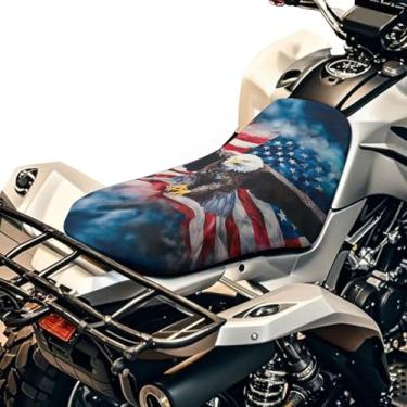 Imagem de Qpednta Capa de assento para quadriciclo com bandeira de águia, macia, antiderrapante, capas de assento de 4 rodas, tecido de poliéster elástico respirável, ajuste universal para a maioria dos