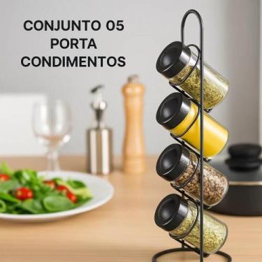 Imagem de Conjunto Porta Suporte Tempero Guarda Armazena Recipiente Vasilha Pote