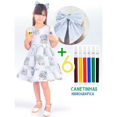Imagem de Vestido para Colorir + Enfeite de Cabelo e 6 Canetinhas Hidrografica: 