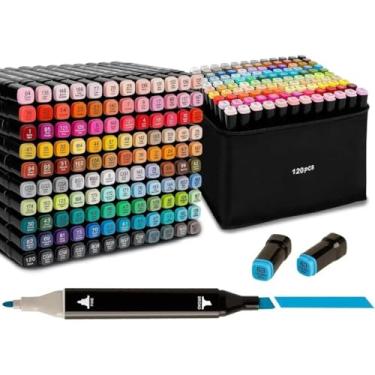 Imagem de Canetas Canetinhas Touch Kit 120 cores Ponta Dupla Para Colorir, Canetas Codificadas. Marcador Artistico Para Adultos e Crianças Com Bolsa Estojo Para Guardar