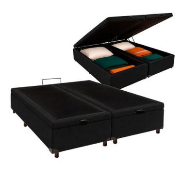 Imagem de Cama Box Bau Queen Blindado Nature Preto 158x198