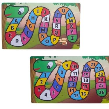 Imagem de Kit Brinquedo Educativo 2 Quebra Cabeça Cobra Alfabeto E Números Alfabetização Em MDF