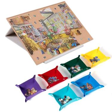 Imagem de LAVIEVERT Tabuleiro De Quebra-Cabeça Inclinável Com Suporte E Capa 2 Em 1, Armazenamento Em Plataforma Ajustável Com 6 Bandejas De Classificação Para Adultos E Crianças, Mesa De Quebra-Cabeça Portá