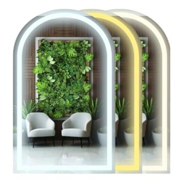 Imagem de Espelho Meio Corpo Arco 3 Tons de LED Grande de parede moderno jateado lapidado decorativo iluminação Botão Sensor touch screen - 3 cores de Luz - LED QUENTE, NEUTRO E FRIO (40x60cm)