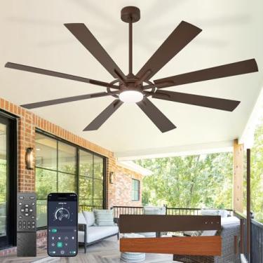 Imagem de BvenuBigLite Ventiladores de teto grandes com luzes: Ventilador de teto externo moderno de 72 polegadas 8 lâminas com controle remoto de aplicativo - Luz de ventilador grande marrom regulável interna
