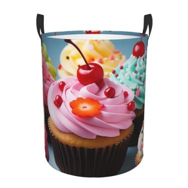 Imagem de Cesto de roupa para cupcake, dobrável, impermeável, cesto de armazenamento de roupas com alças, pano Oxford, organizador de brinquedos, cesta para banheiro, lavanderia, quarto, médio