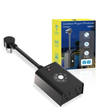 Imagem de Minoston Tomada De Temporizador Para Ambientes Externos À Prova D'Água, Soquete Com Sensor Luz Fotocélula Do Anoitecer Ao Amanhecer, Corte 2/4/6/8 Horas, 2 Tomadas Aterradas Decoração Natal E Hallow