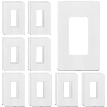 Imagem de ENERLITES Placas de parede decoradoras sem parafusos para tomadas seguras para crianças, tamanho 1 entrada 11,9 cm A x 7,4 cm C, policarbonato termoplástico inquebrável, SI8831-W-40PCS, brilhante, branco (pacote com 40)